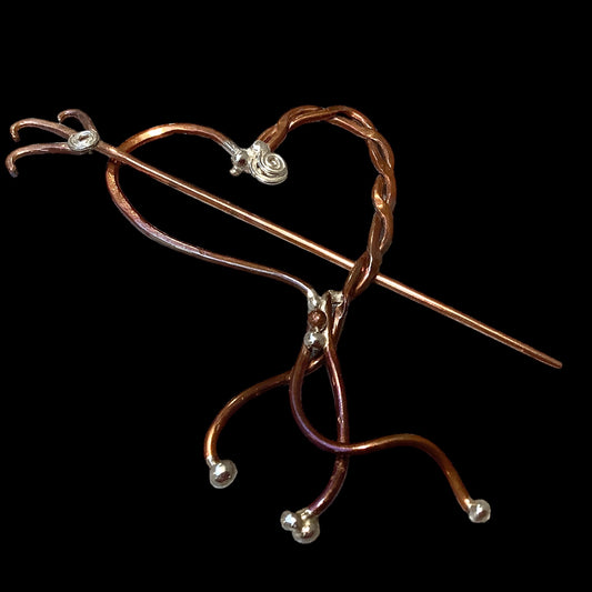 Heart and Claw copper and silver brooch