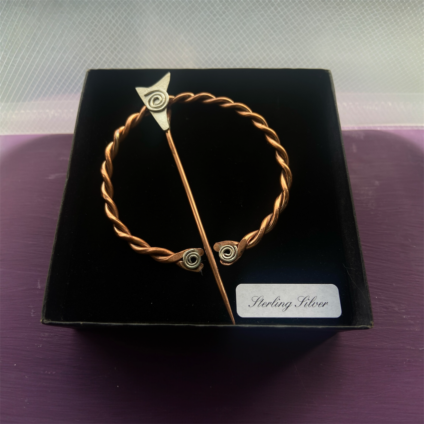 Celtic pennanular copper and sterling silver brooch