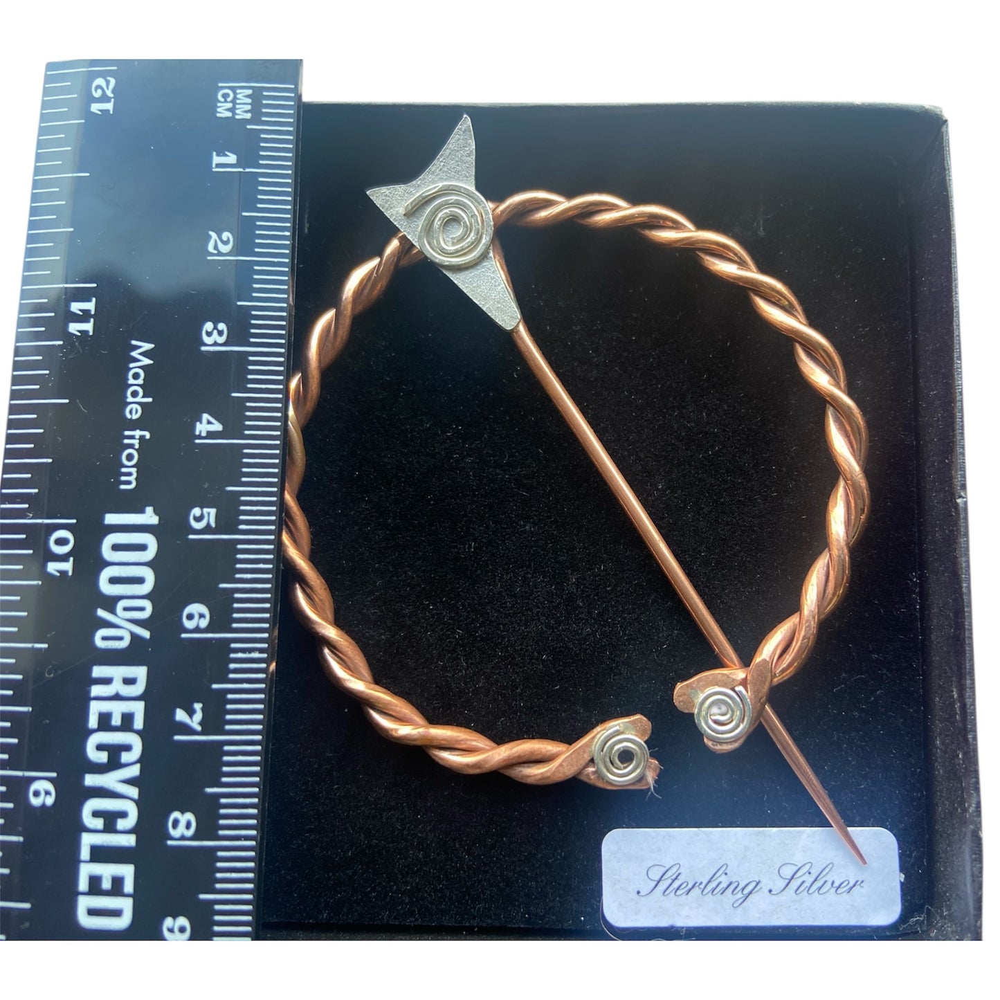Celtic pennanular copper and sterling silver brooch