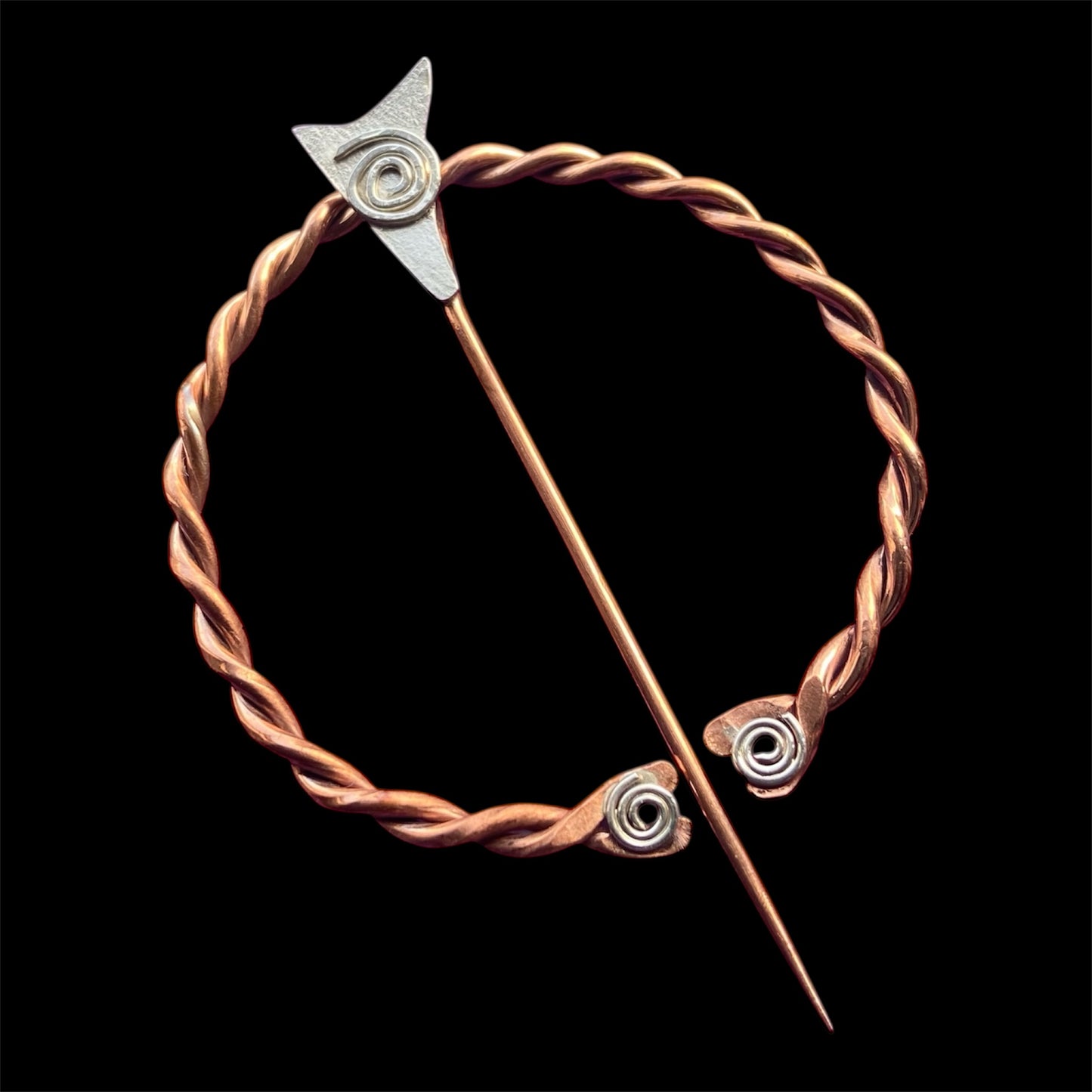 Celtic pennanular copper and sterling silver brooch