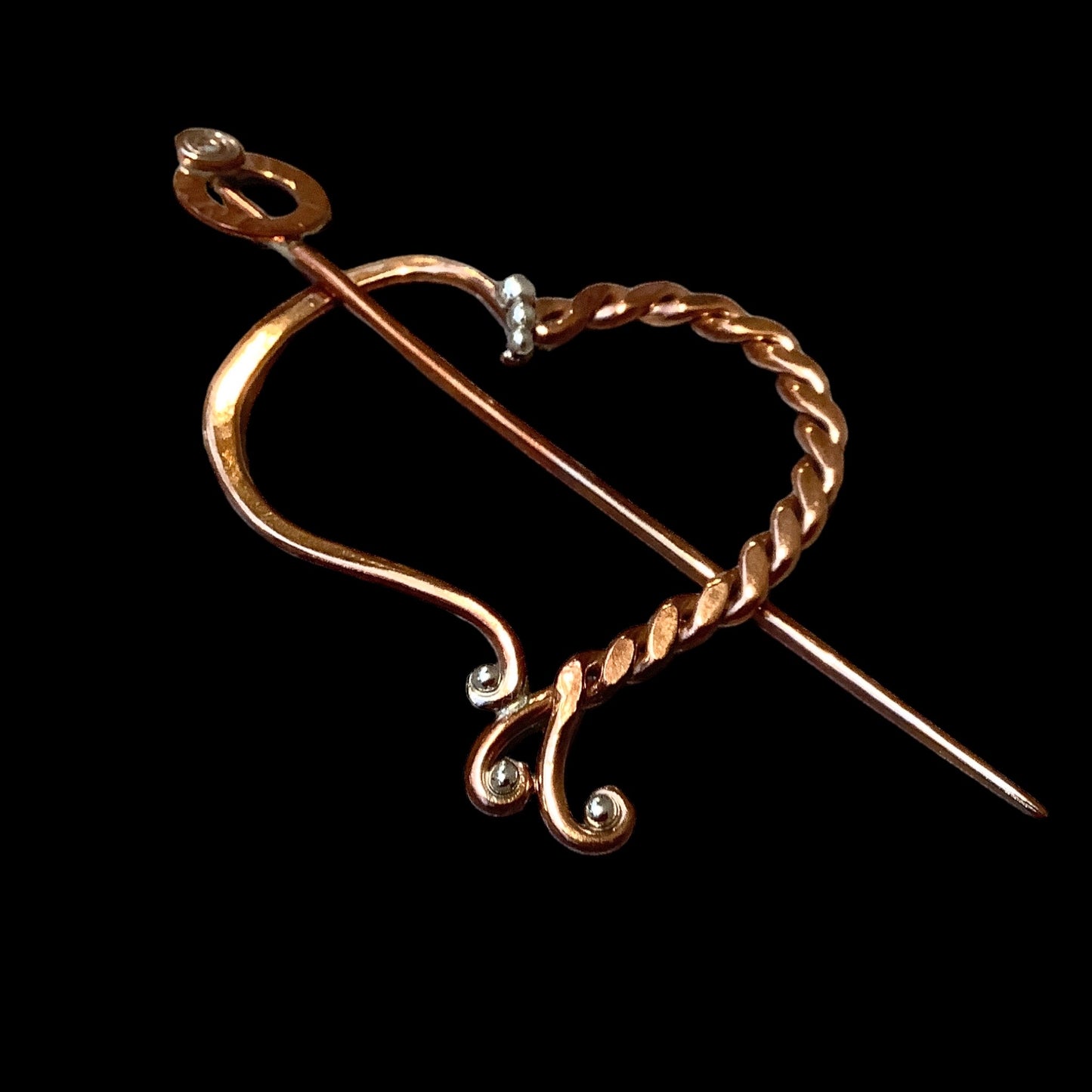Heart and Circle copper and silver brooch