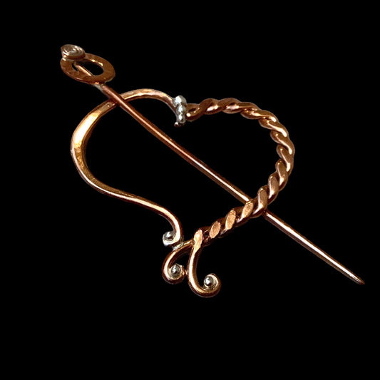 Heart and Circle copper and silver brooch